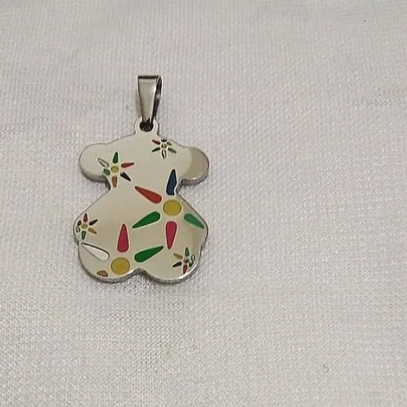 پلاک زنانه استیل طرح خرس فانتزی رنگ ثابت ضدحساسیت سفید کوچک