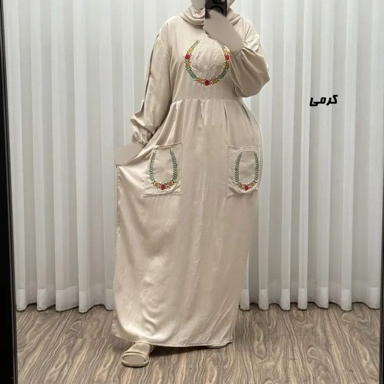 پیراهن نخی گلدوزی زنانه مدل خاطره فری سایز مناسب تا 48