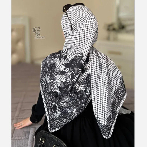 روسری نخی کاستوم طرح گیپور سایز 140 در 140