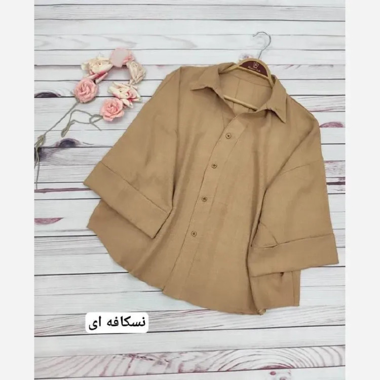 شومیز باکسی شانتون کنفی جلو دکمه آستین پاکتی فری سایز