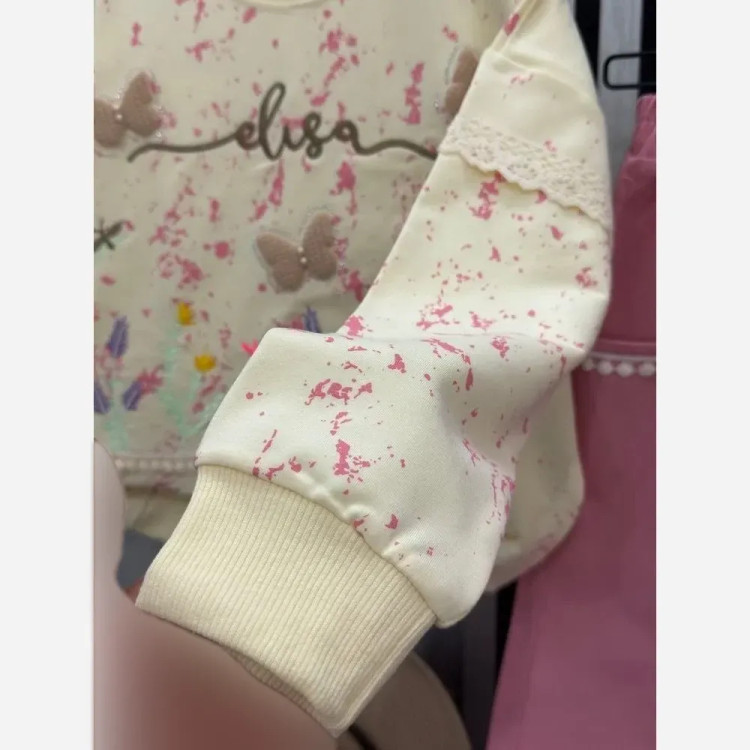 ست بلوز شلوار دخترانه طرح پروانه پنبه دورس پشت گلکسی و کتان بگ