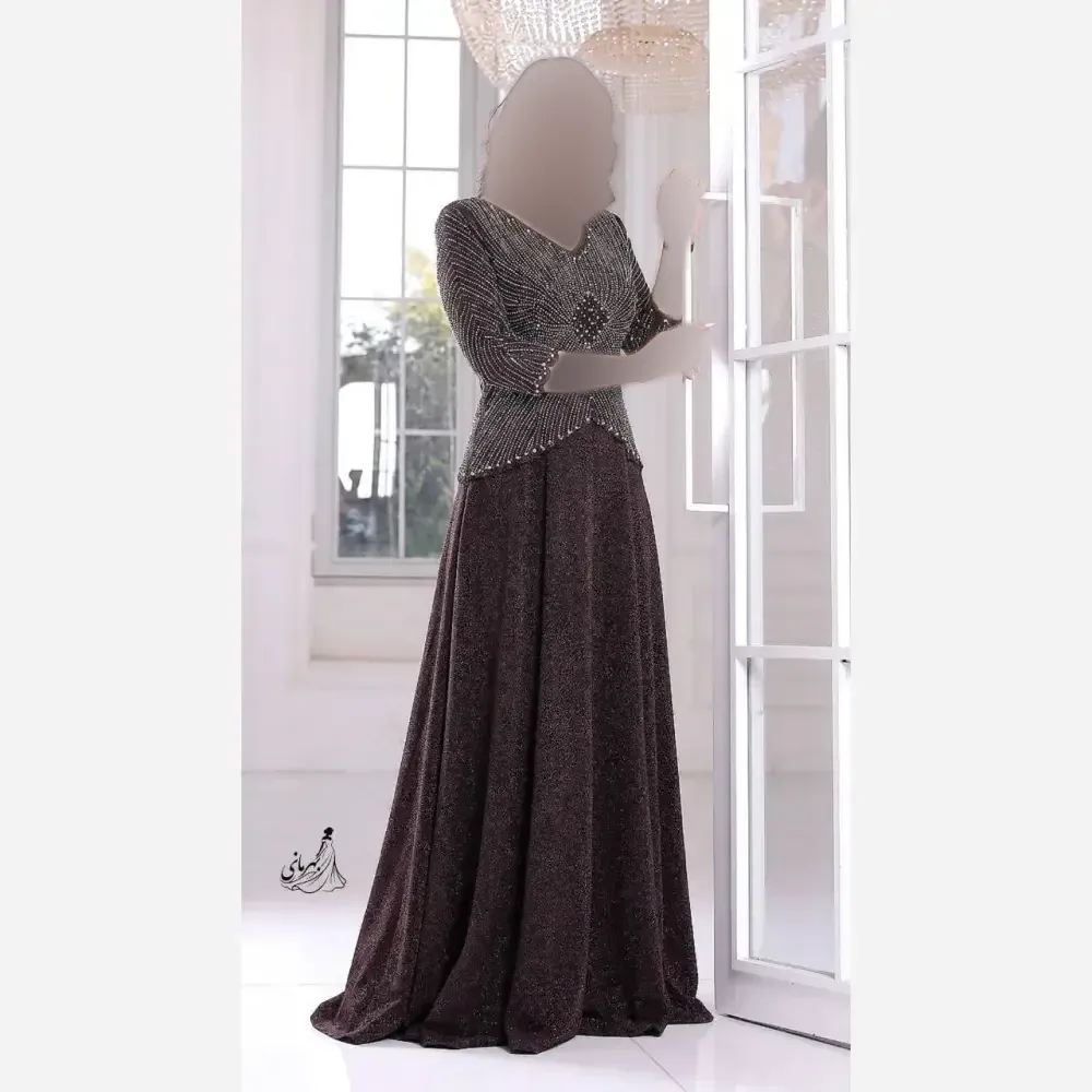 پیراهن ماکسی مجلسی زنانه لمه کاپدار سایز بزرگ