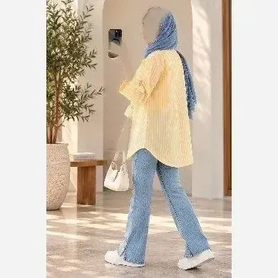 مانتو لینن نخ شسته شده فری سایز قرمز و زرد