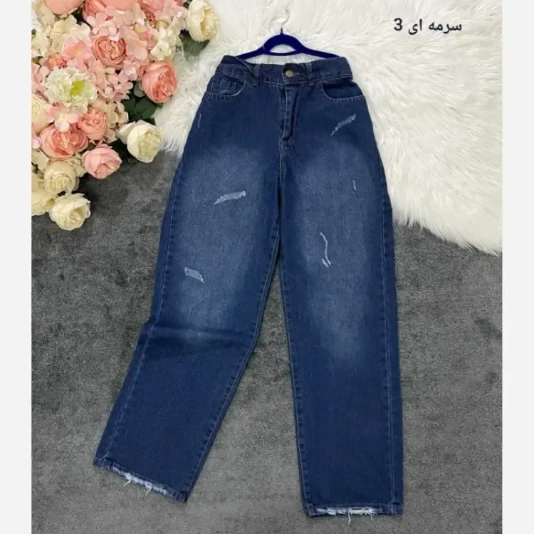شلوار نیم بگ زنانه جین درجه یک پشت کش قد 105