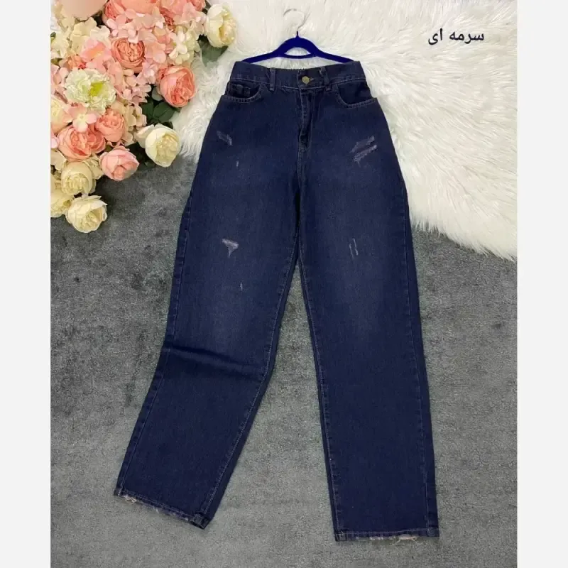 شلوار نیم بگ زنانه جین درجه یک پشت کش قد 105