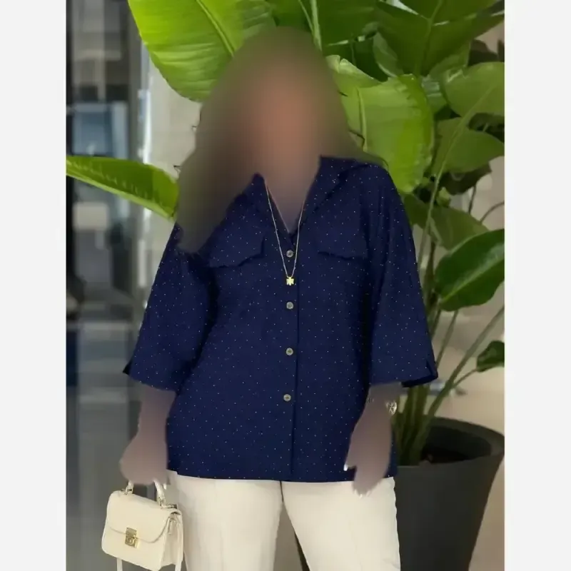 مانتو باکسی ینزی فول نگین زنانه فری سایز رنگ مشکی موکا آبی