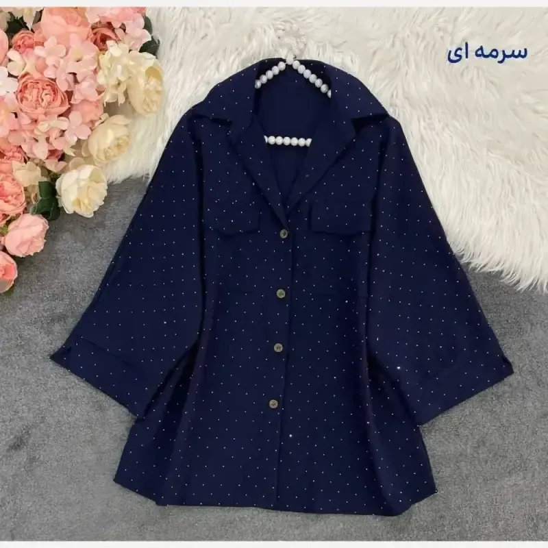 مانتو باکسی ینزی فول نگین زنانه فری سایز رنگ مشکی موکا آبی