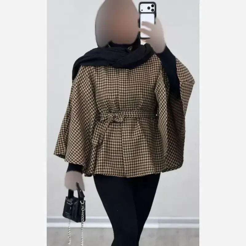 شنل زنانه توییت پشمی پیچازی آیلار فری سایز 38 تا 50 با کمربند