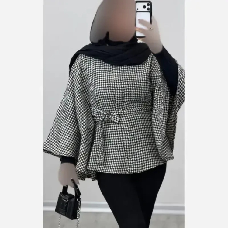 شنل زنانه توییت پشمی پیچازی آیلار فری سایز 38 تا 50 با کمربند