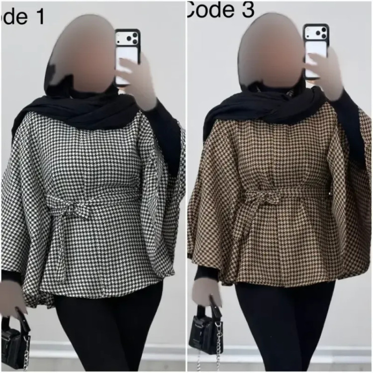 شنل زنانه توییت پشمی پیچازی آیلار فری سایز 38 تا 50 با کمربند