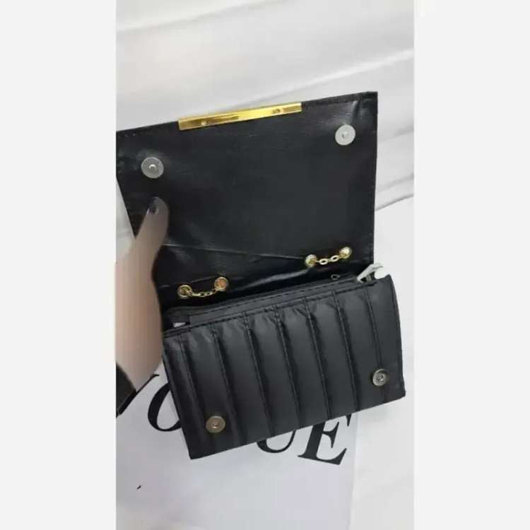 کیف بند زنجیری چرم مشکی سایز 20 در 14 مدل ژیکان