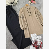 ست تونیک و شلوار گندم جنس شانتون فری سایز گلدوزی شده