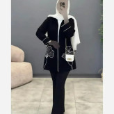 مانتو کتی گلدوزی شده گل لاله نسترن جنس مازراتی رنگ مشکی فری سایز