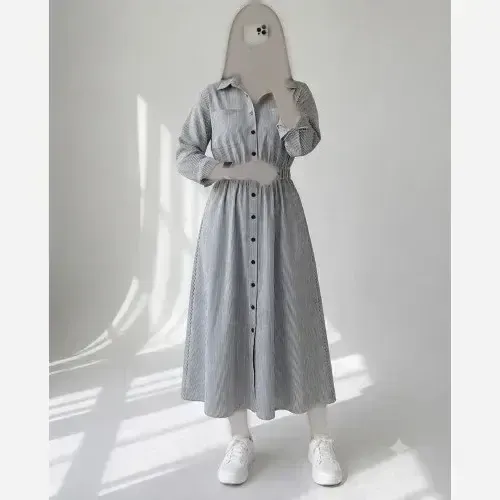 پیراهن زنانه مدل نیلا جنس کرپ راه راه قد 128