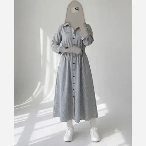 پیراهن زنانه مدل نیلا جنس کرپ راه راه قد 128