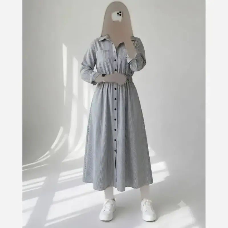 پیراهن زنانه مدل نیلا جنس کرپ راه راه قد 128