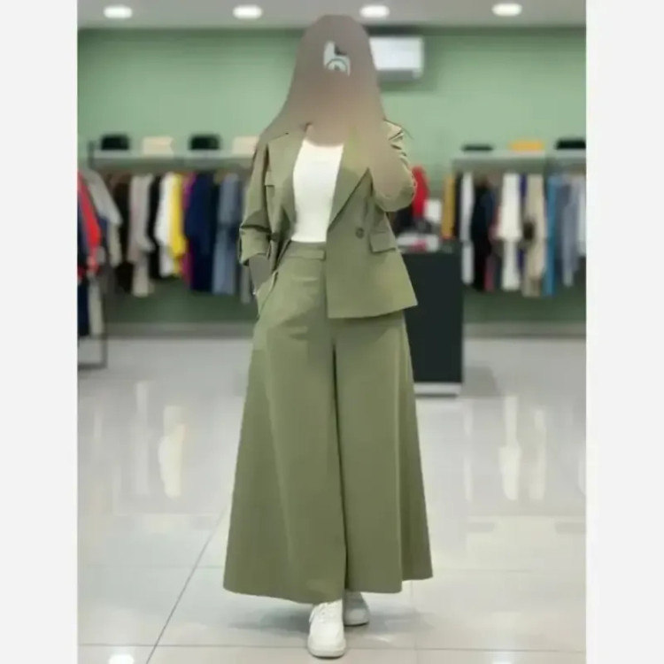 کت شلوار زنانه لینن مدل سارا رنگ مشکی و سبز
