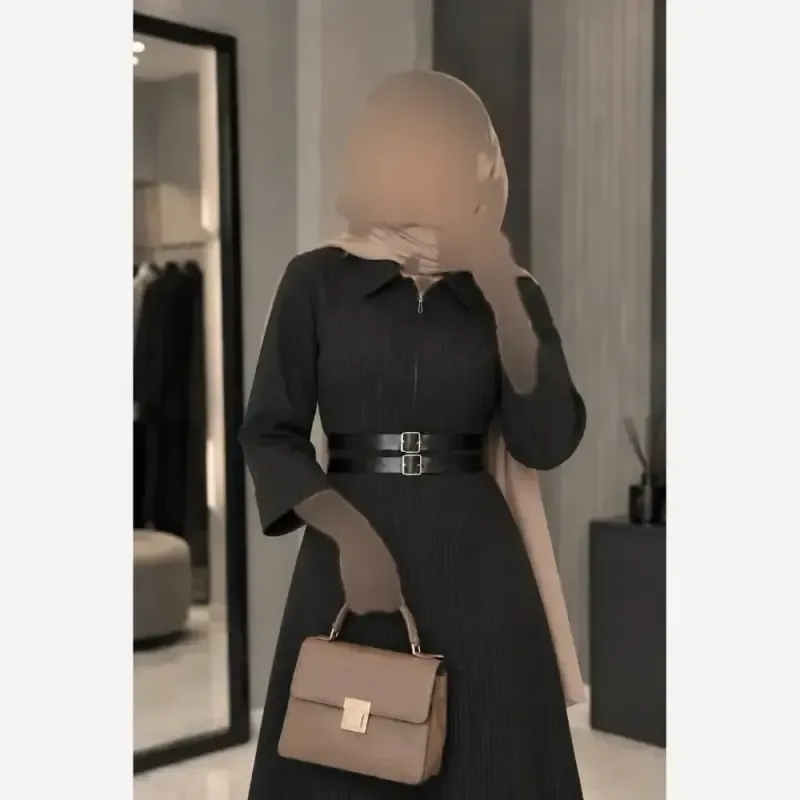 پیراهن مانتویی زنانه بیتا جنس فیونا دیپلمات رنگ مشکی و طوسی