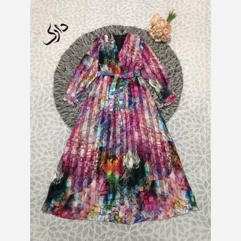پیراهن حریر آبرنگی مجلسی زنانه فری سایز یقه چپ و راستی آستر دار