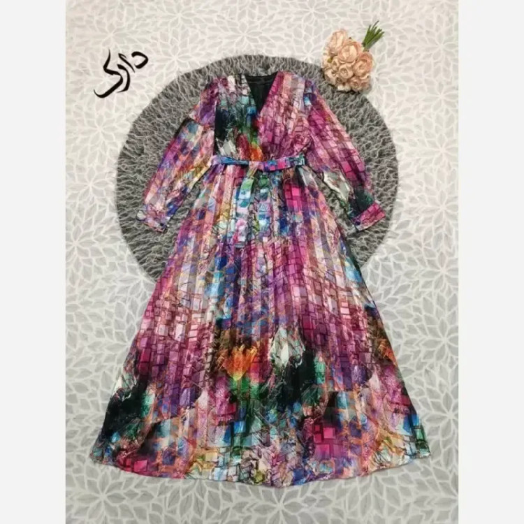 پیراهن حریر آبرنگی مجلسی زنانه فری سایز یقه چپ و راستی آستر دار