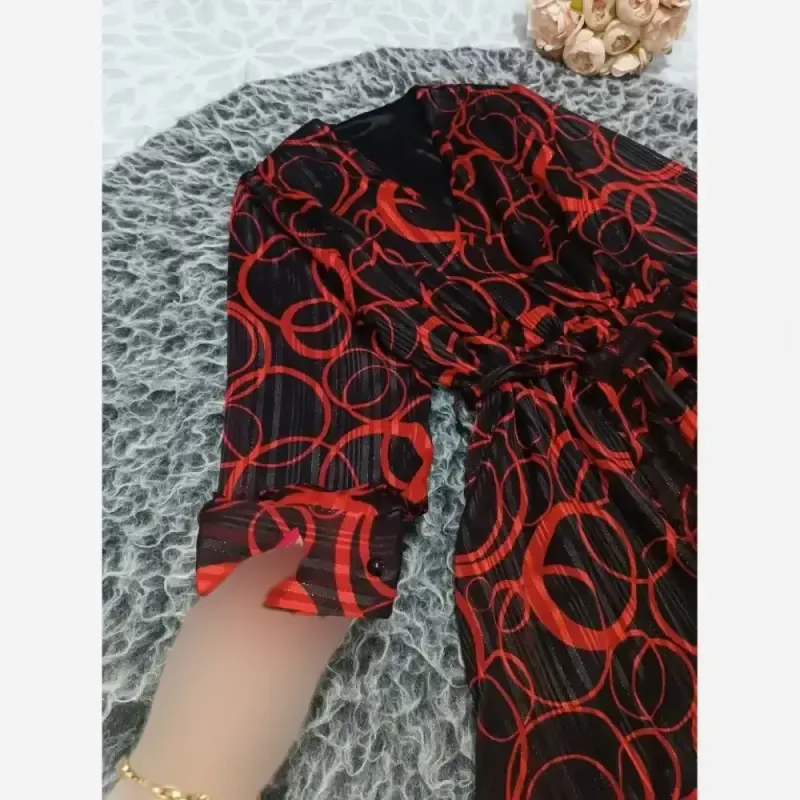 پیراهن حریر شاین لمه دار آستردار یقه چپ و راستی فری سایز