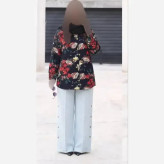 ست شومیز و شلوار نخی طرح دار قواره دار فری سایز