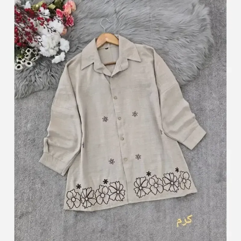 شومیز مانتویی گلدوزی شده مهگل جنس شانتون