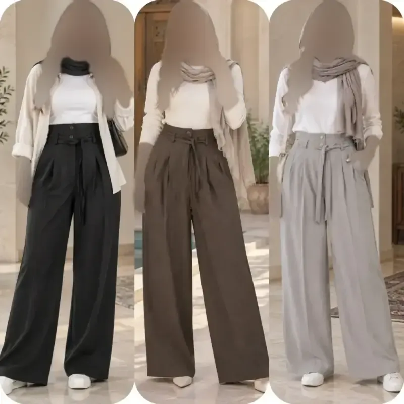 شلوار بگ بزیاق کمربنددار جیب دار قد 105 سایز L تا XXL