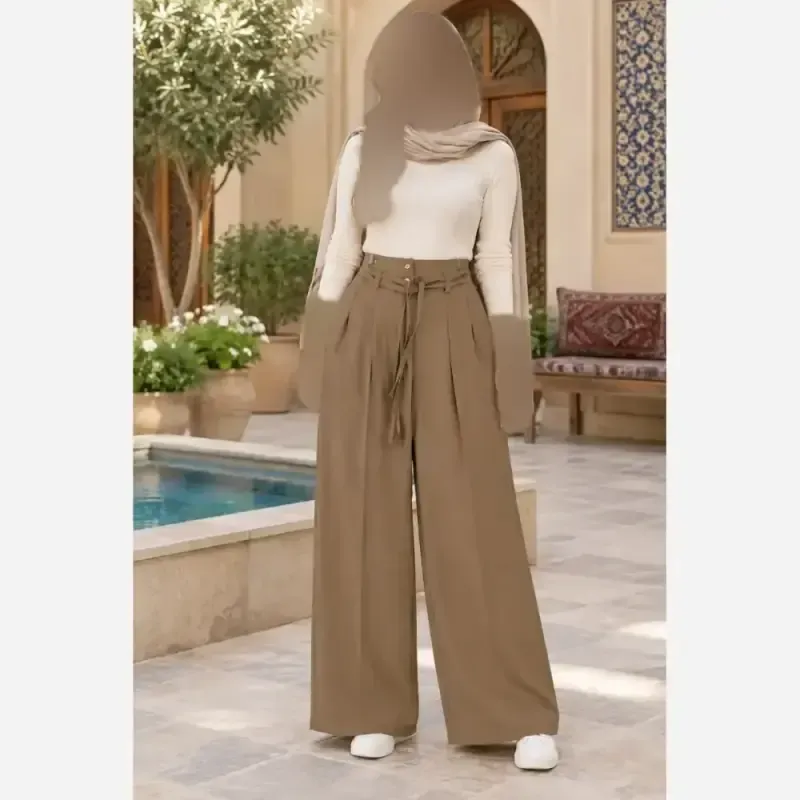 شلوار بگ بزیاق کمربنددار جیب دار قد 105 سایز L تا XXL