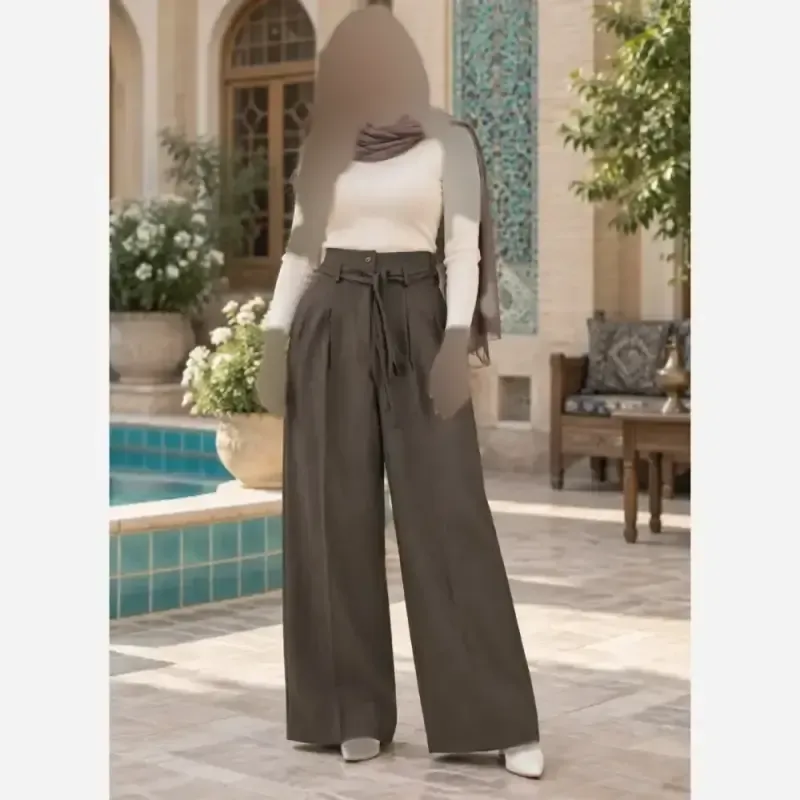 شلوار بگ بزیاق کمربنددار جیب دار قد 105 سایز L تا XXL