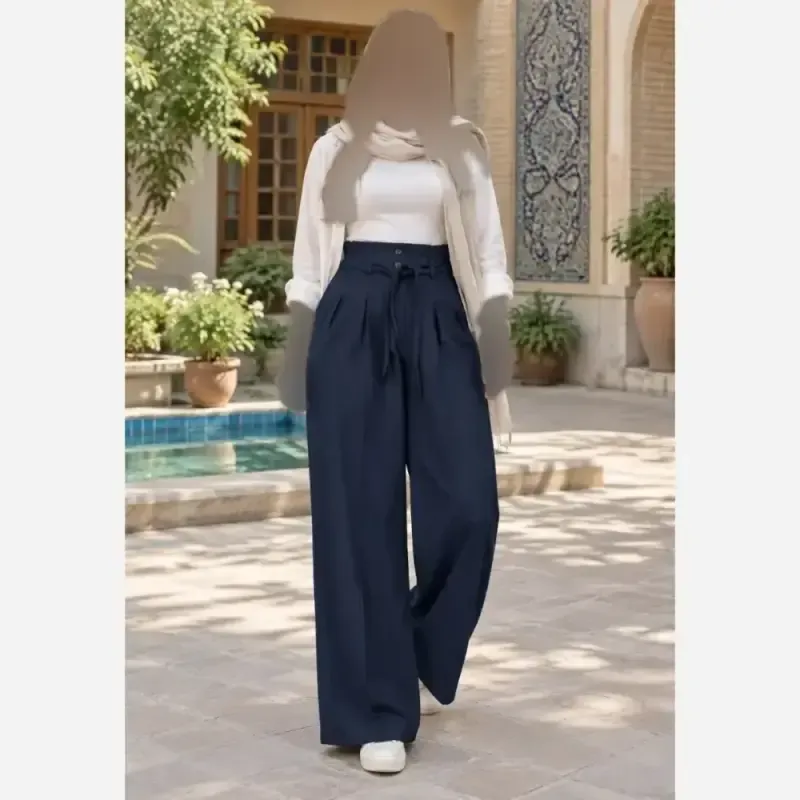 شلوار بگ بزیاق کمربنددار جیب دار قد 105 سایز L تا XXL