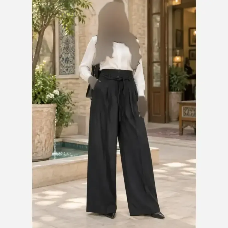 شلوار بگ بزیاق کمربنددار جیب دار قد 105 سایز L تا XXL