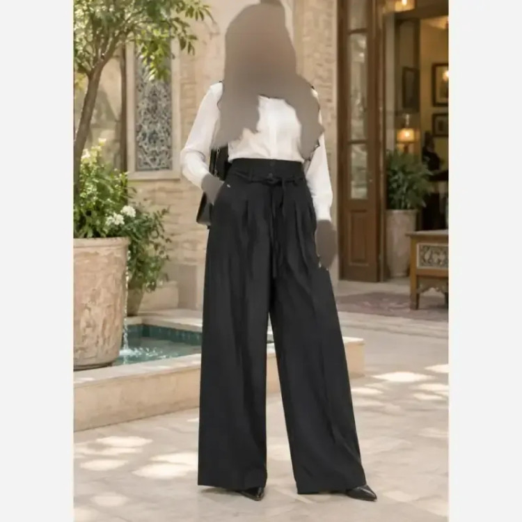 شلوار بگ بزیاق کمربنددار جیب دار قد 105 سایز L تا XXL