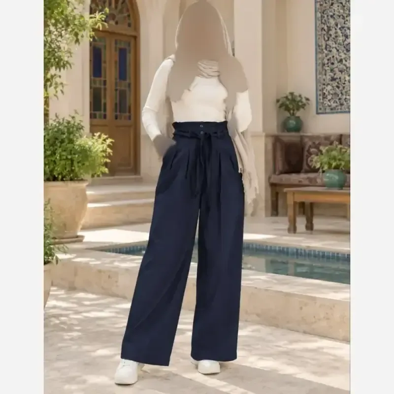 شلوار بگ بزیاق کمربنددار جیب دار قد 105 سایز L تا XXL