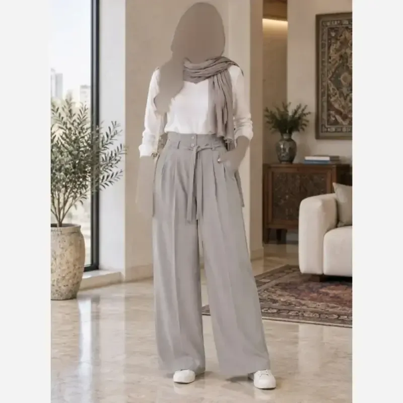 شلوار بگ بزیاق کمربنددار جیب دار قد 105 سایز L تا XXL