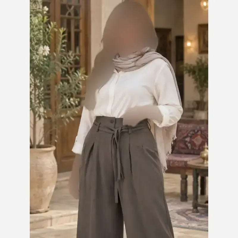 شلوار بگ بزیاق کمربنددار جیب دار قد 105 سایز L تا XXL