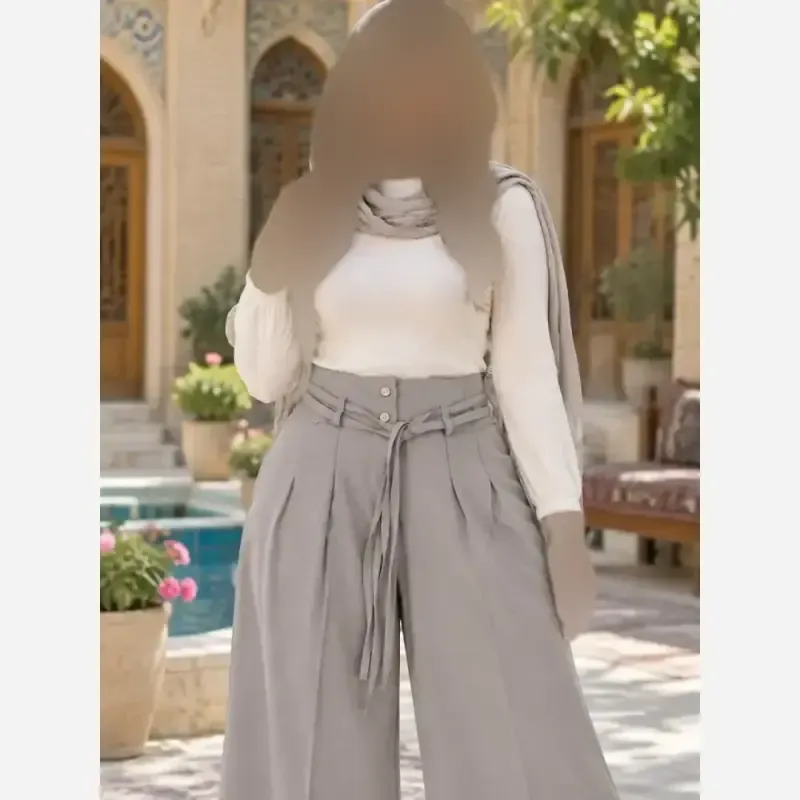 شلوار بگ بزیاق کمربنددار جیب دار قد 105 سایز L تا XXL