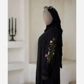 پیراهن عبایی ارکیده گلدوزی شده جنس الیزه رنگ مشکی سایز فری سایز