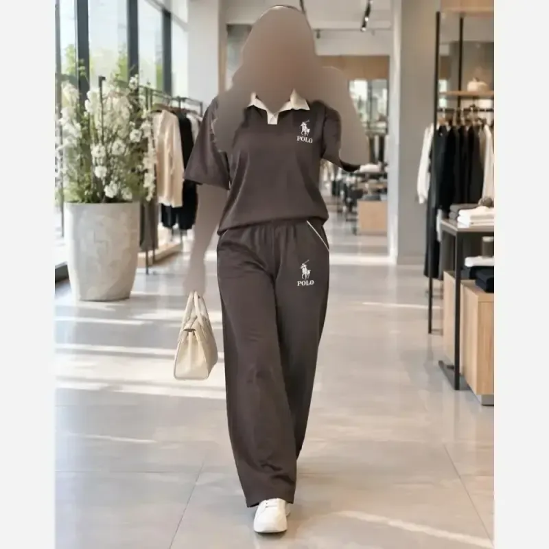 ست تیشرت شلوار زنانه بزیاق POLO فری سایز رنگ بندی متنوع