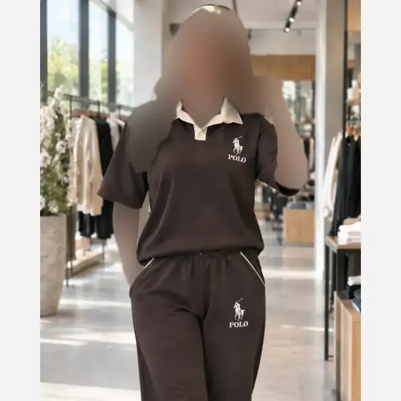 ست تیشرت شلوار زنانه بزیاق POLO فری سایز رنگ بندی متنوع