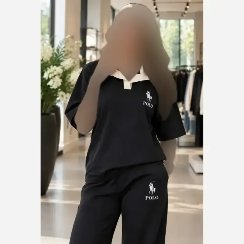 ست تیشرت شلوار زنانه بزیاق POLO فری سایز رنگ بندی متنوع