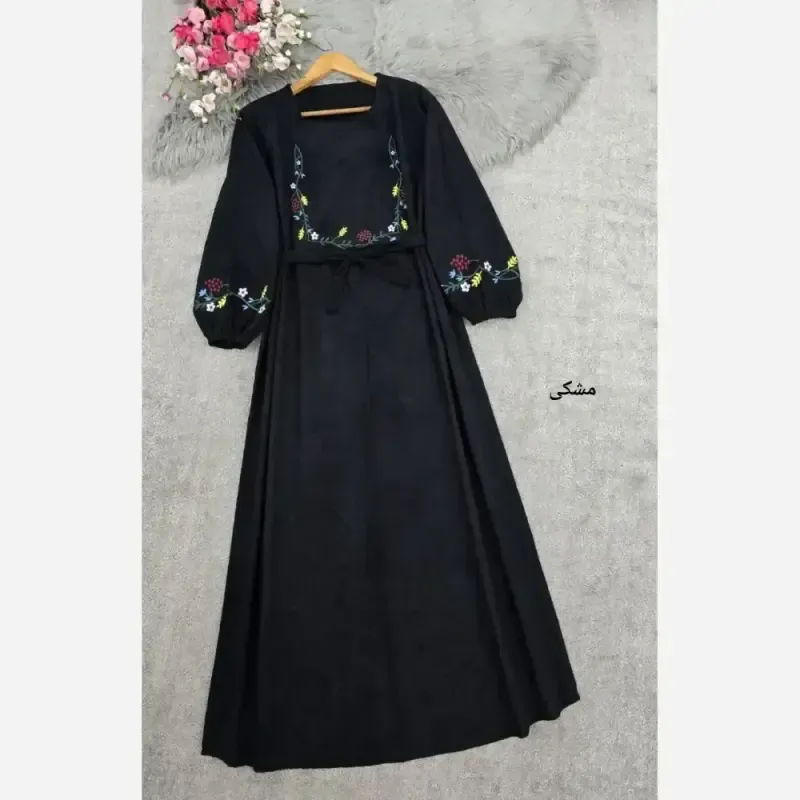 کفتان گلدوزی پاییزه مخمل کبریتی ریز فری سایز قد 136