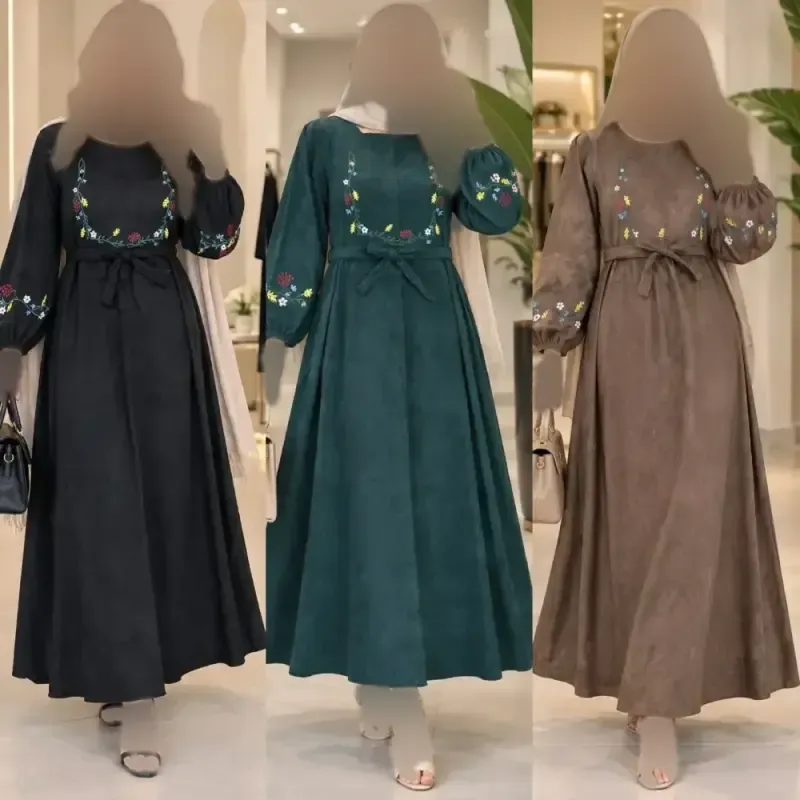 کفتان گلدوزی پاییزه مخمل کبریتی ریز فری سایز قد 136
