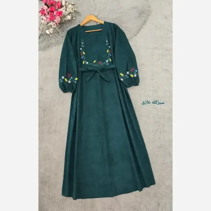 کفتان گلدوزی پاییزه مخمل کبریتی ریز فری سایز قد 136