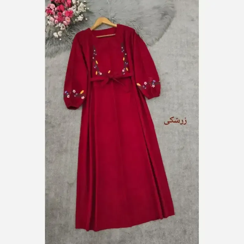 کفتان گلدوزی پاییزه مخمل کبریتی ریز فری سایز قد 136