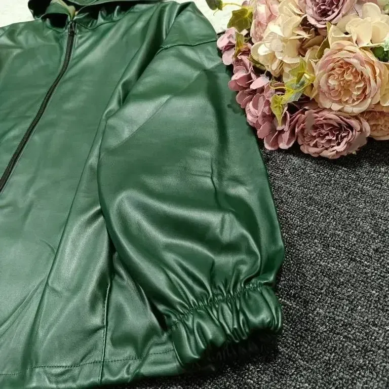 کاپشن چرم کلاهدار زنانه صنعتی درجه یک فری سایز