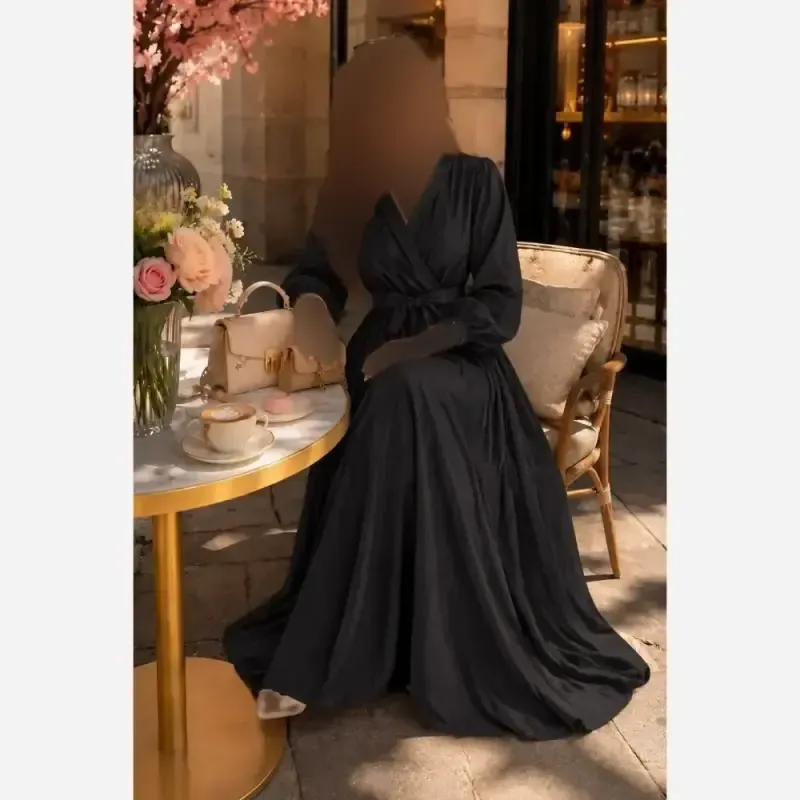 پیراهن بلند حریر میله ای مشکی فری سایز مجلسی