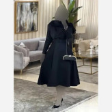 پیراهن مجلسی زنانه یقه ضربدری مروارید دوزی شده جنس سوپر مازراتی آستین بلند