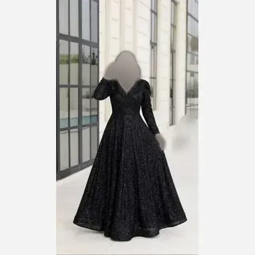 پیراهن مجلسی زنانه گیپور دانتل سنگدوزی مشکی کاپدار سایز بزرگ