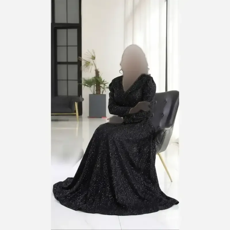 پیراهن مجلسی زنانه گیپور دانتل سنگدوزی مشکی کاپدار سایز بزرگ